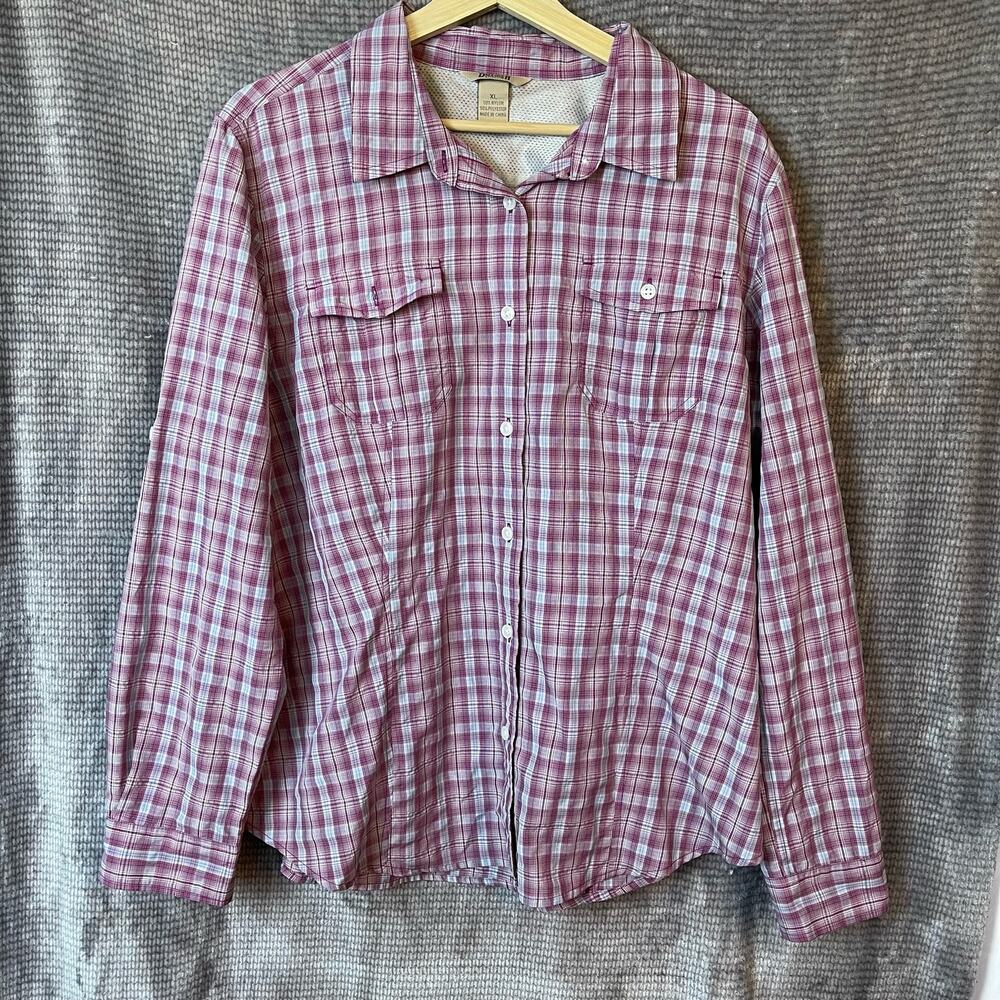Duluth Trading Shirt Plaid Vented Back Button Front Women XL Cowgirl Western Top
